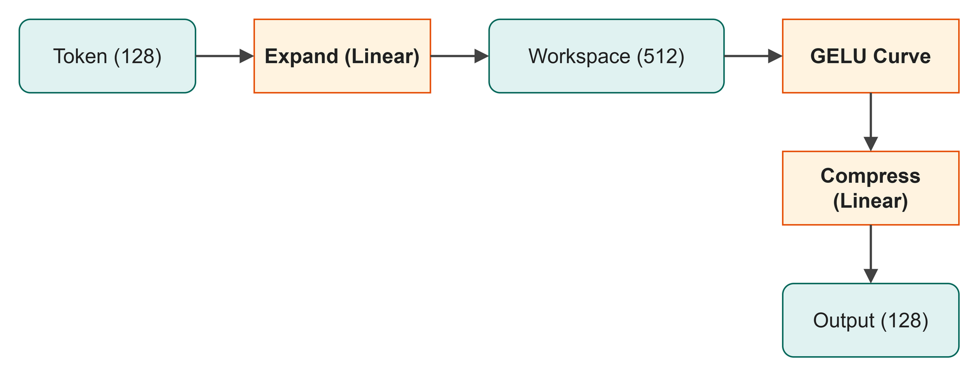 A token goes through a wide workspace to process information